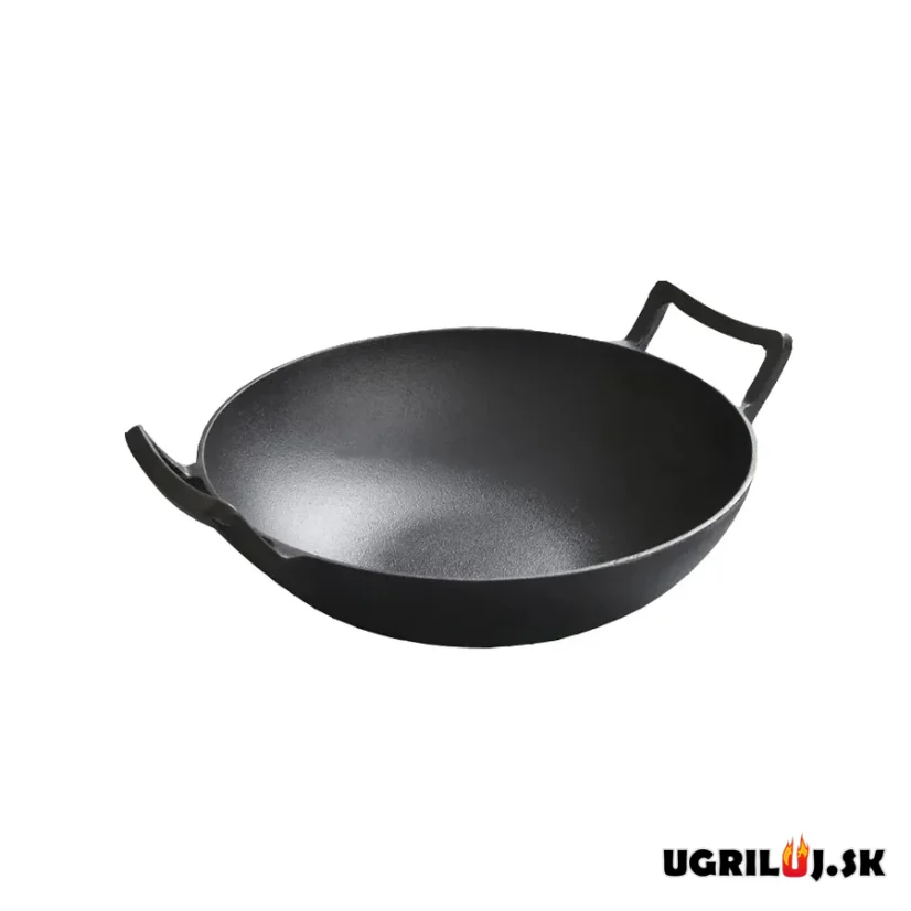 Liatinová panvica/wok s drevenou pokrievkou, 37cm