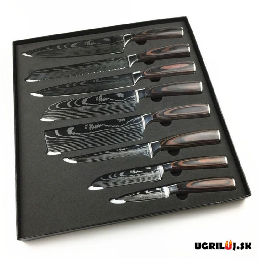 Sada kuchyňských nožů, black wood, nerez, 8ks