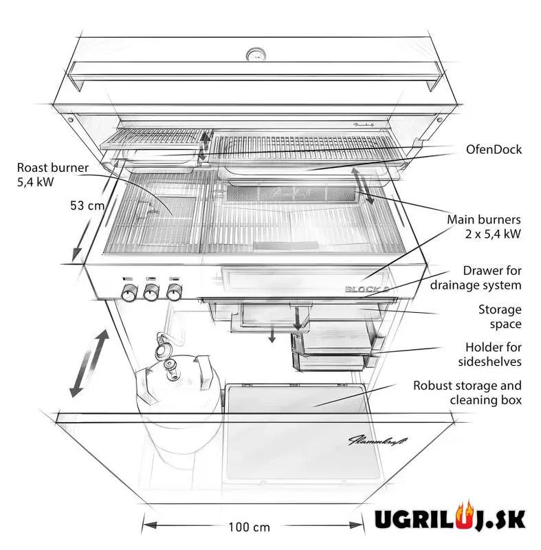 Plynový IR gril Flammkraft - BLOCK D (GEN.5), Light grey