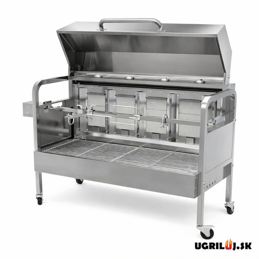 Plynový gril s ražňom Premium, Stainless Steel - Rotiséria na prasiatko, kura a kusy mäsa (25kg max.)