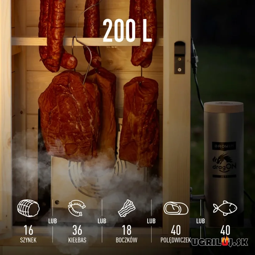 Drevená udiareň Browin dragON Plywood Nature, Digital, 200L