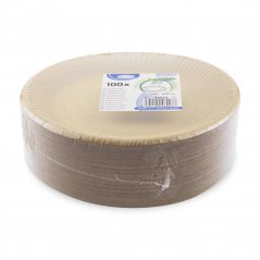 Papierový tanier plytký, hnedý, nepremastiteľný, 23 cm, 100 ks
