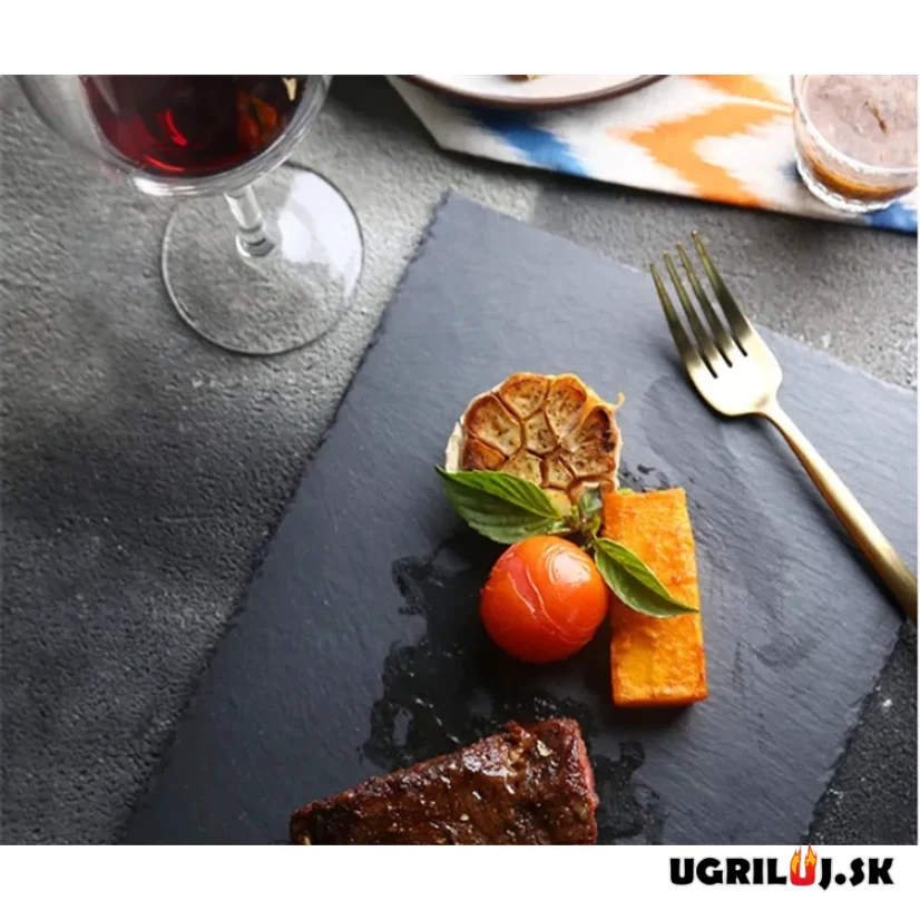 Servírovacia akáciová doska s bridlicovým kameňom, 33x23cm