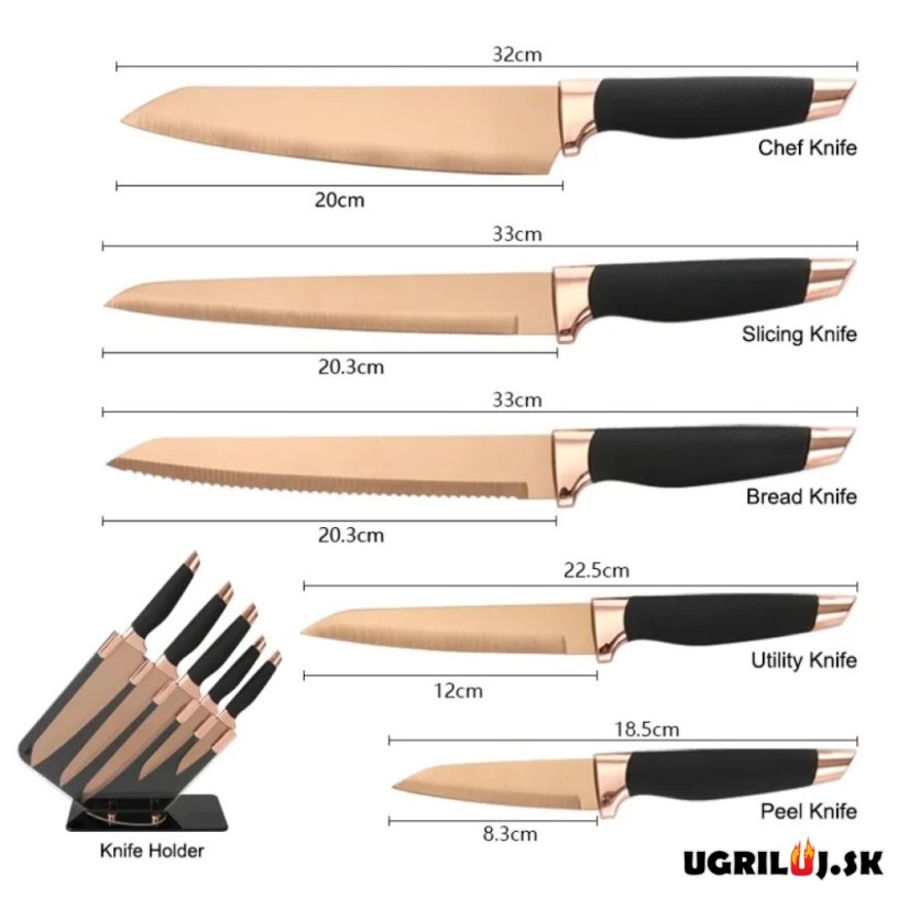 Sada kuchynských nožov, ROSE GOLD, nerez, 6ks