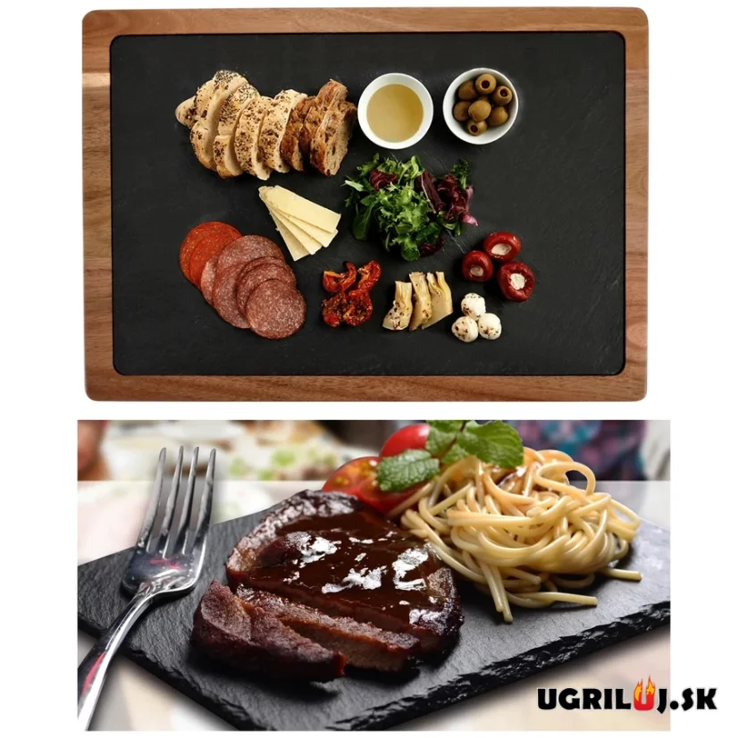 Servírovacia akáciová doska s bridlicovým kameňom, 33x23cm