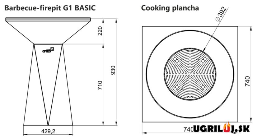 Grilovacie ohnisko Artiss, Basic G1, Graphite