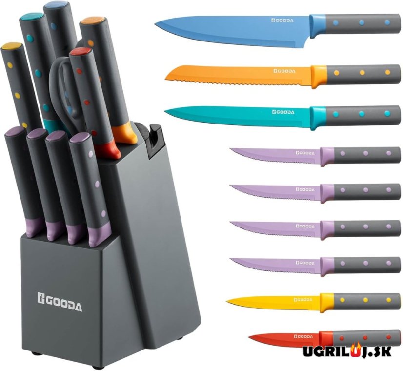 Sada kuchynských nožov so stojanom, colored, nerez, 11ks