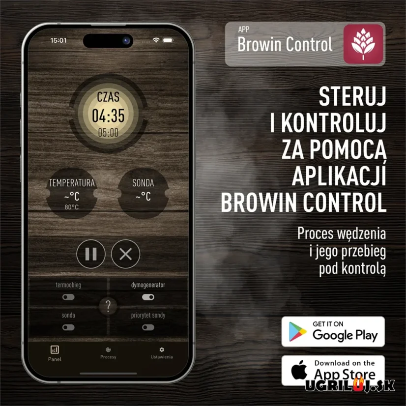 Drevená udiareň Browin dragON Sprucewood, Digital Wi-Fi, 200L