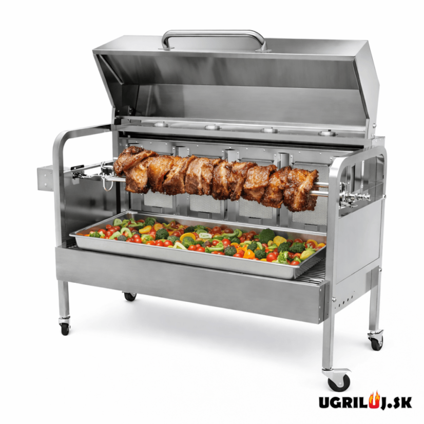Plynový gril s ražňom Premium, Stainless Steel - Rotiséria na prasiatko, kura a kusy mäsa (25kg max.)