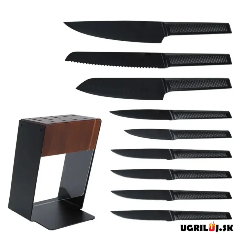 Sada kuchynských nožov so stojanom, nerez black, 10ks
