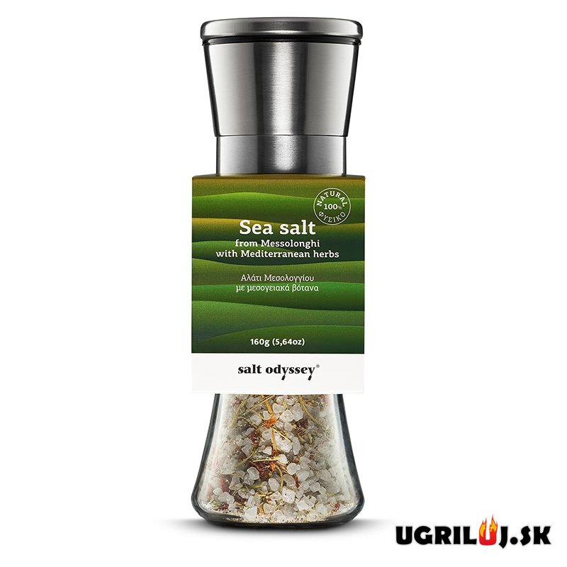 Grécka soľ Salt Odyssey, bylinková, (hrubá), doplňovací nerezový mlynček, 190g Grécka soľ Salt Odyssey, bylinková, (hrubá), doplňovací nerezový mlynček, 190g