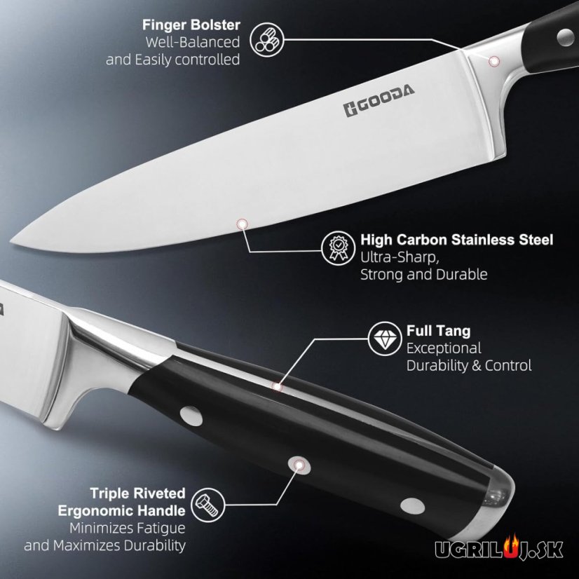 Sada kuchynských nožov so stojanom, black, nerez, 11ks