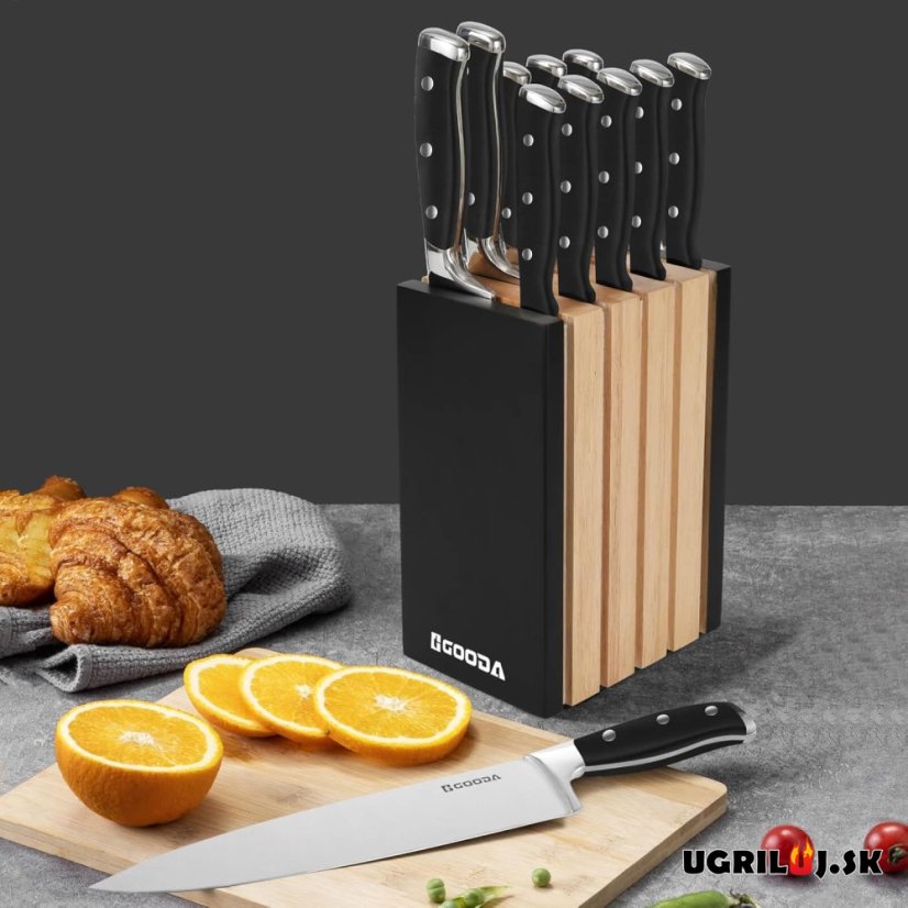Sada kuchynských nožov so stojanom, black, nerez, 11ks