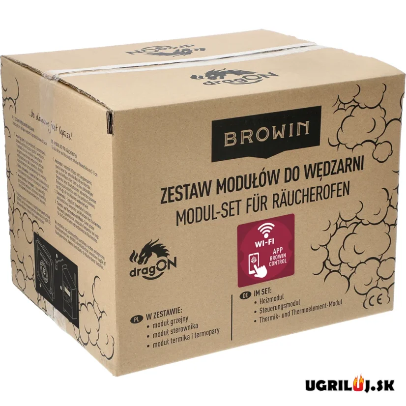 Sada pre vlastnú udiaren Browin dragON, (Generátor dymu s popolníkom JET 2 LONG, Ohrievač s cirkuláciou, Digitálny kontrolér s Wi-Fi), 1500W