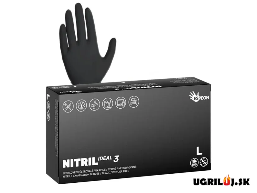 Nitrilové rukavice NITRIL IDEAL3, 100 ks, veľkosť L, nepudrované, čierne