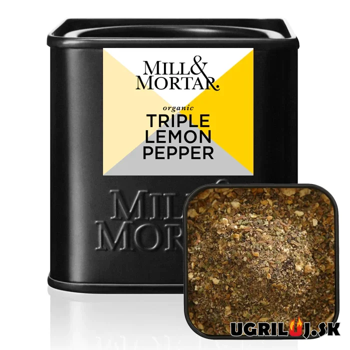 Grilovacie bio korenie Mill & Mortar, Triple Lemon Pepper, 50g