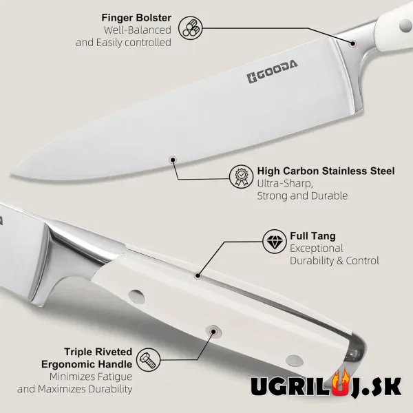 Sada kuchynských nožov so stojanom, krémová biela, nerez, 11ks