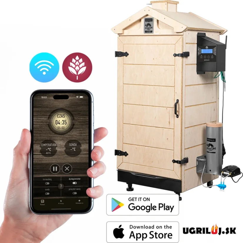 Drevená udiareň Browin dragON Plywood Nature, Digital Wi-Fi, 200L