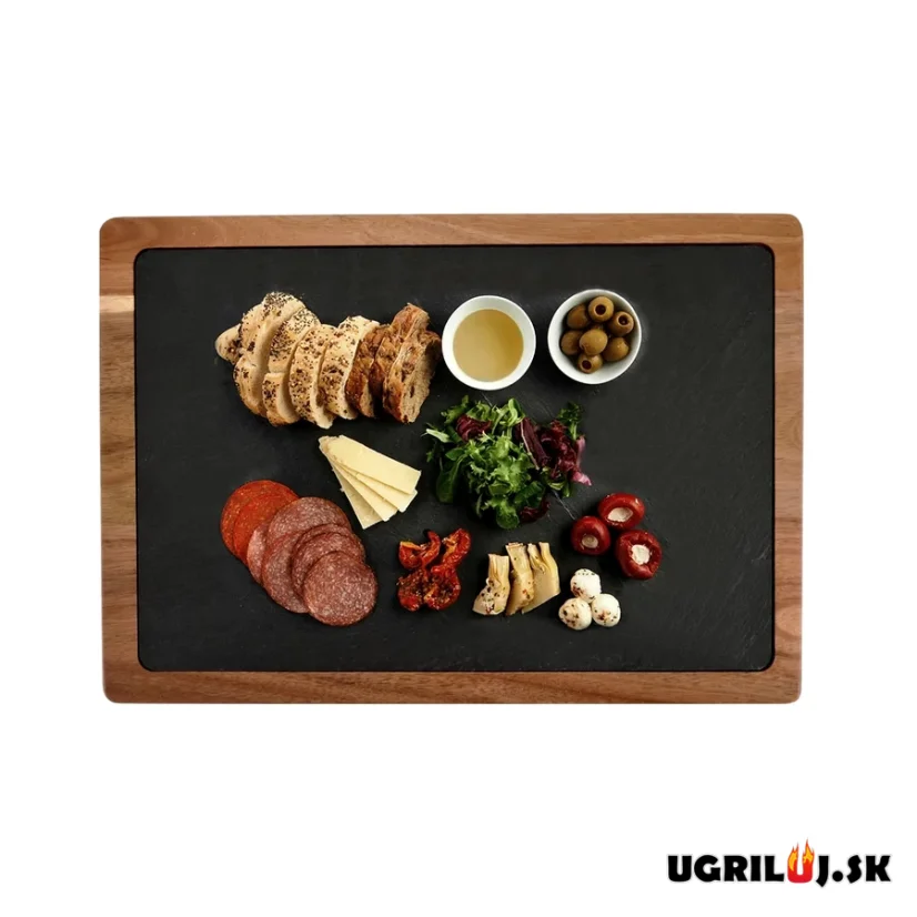 Servírovacia akáciová doska s bridlicovým kameňom, 33x23cm