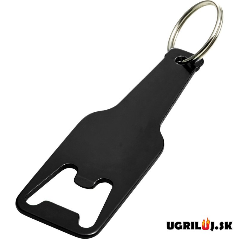 Otvárač na fľaše, v tvare pivovej fľašky, čierna