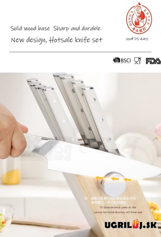 Sada kuchynských nožov so stojanom, white, nerez, 10ks