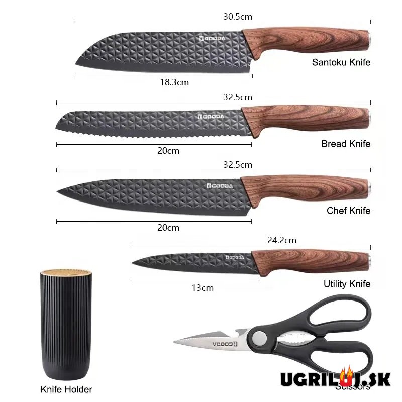 Sada kuchynských nožov so stojanom graphite tube, nerez, 6ks