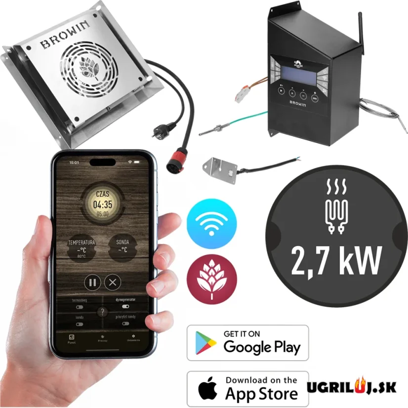 Sada pre vlastnú udiaren Browin dragON, (Ohrievač s cirkuláciou, Digitálny kontrolér s Wi-Fi), 2700W