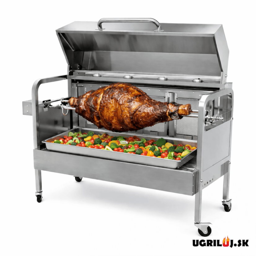 Plynový gril s ražňom Premium, Stainless Steel - Rotiséria na prasiatko, kura a kusy mäsa (25kg max.)