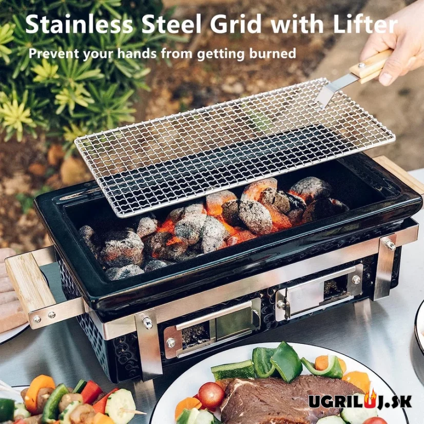 Stolný keramický hibachi gril na drevené uhlie, 39x22cm