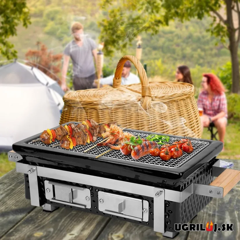 Stolný keramický hibachi gril na drevené uhlie, 39x22cm
