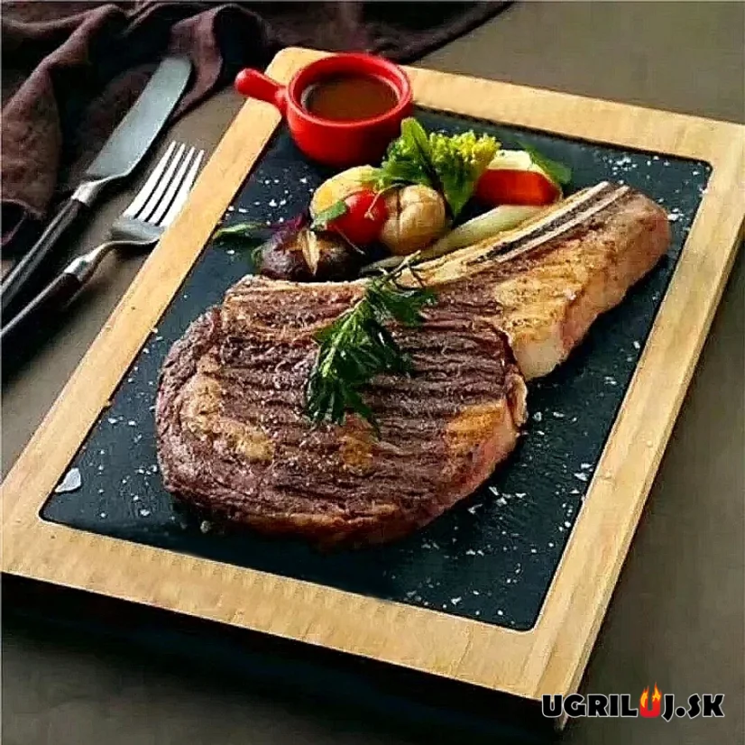 Servírovacia akáciová doska s bridlicovým kameňom, 33x23cm