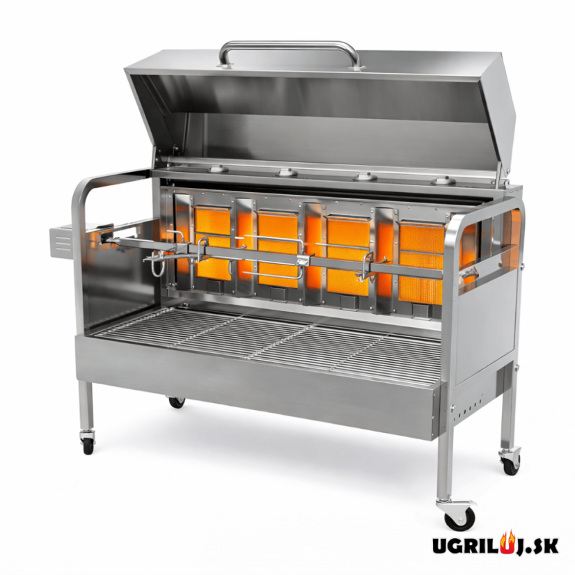 Plynový gril s ražňom Premium, Stainless Steel - Rotiséria na prasiatko, kura a kusy mäsa (25kg max.)
