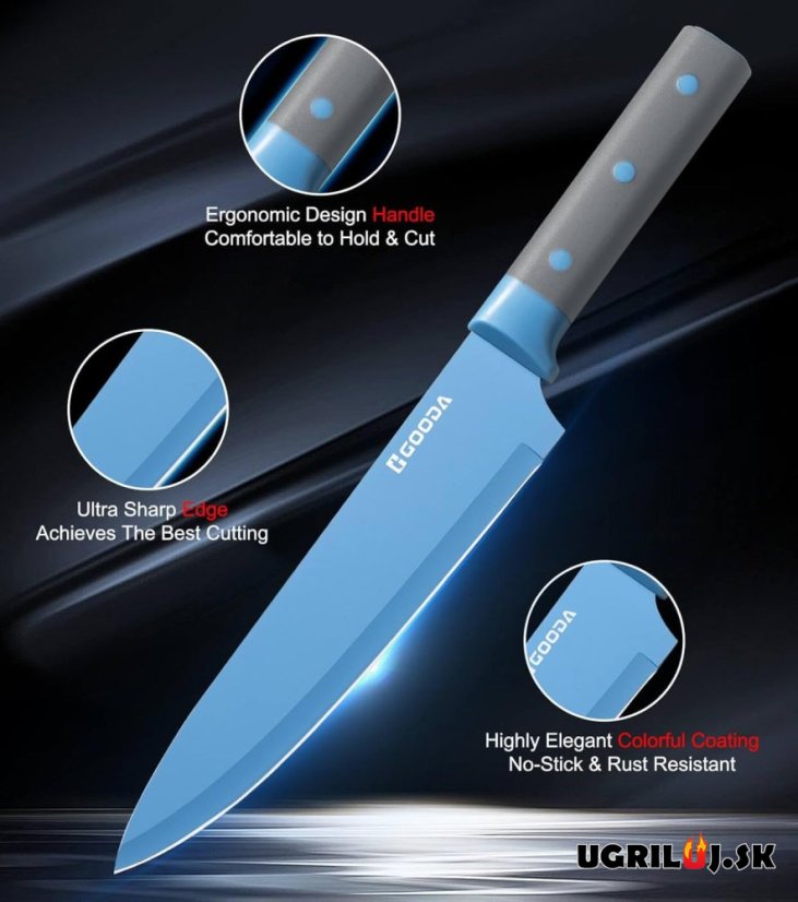 Sada kuchynských nožov so stojanom, colored, nerez, 11ks