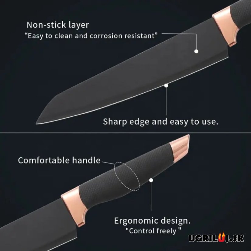 Sada kuchynských nožov, black layer, nerez, 6ks
