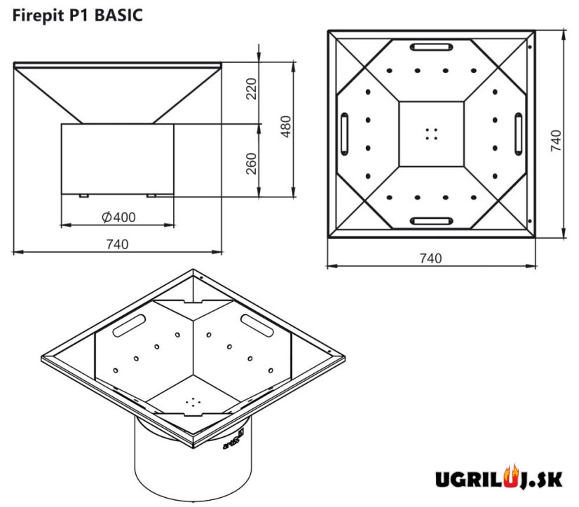 Grilovacie ohnisko Artiss, Basic P1, Graphite