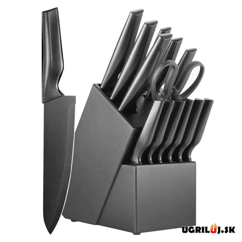 Sada kuchyňských nožů se stojanem, black, nerez, 14ks