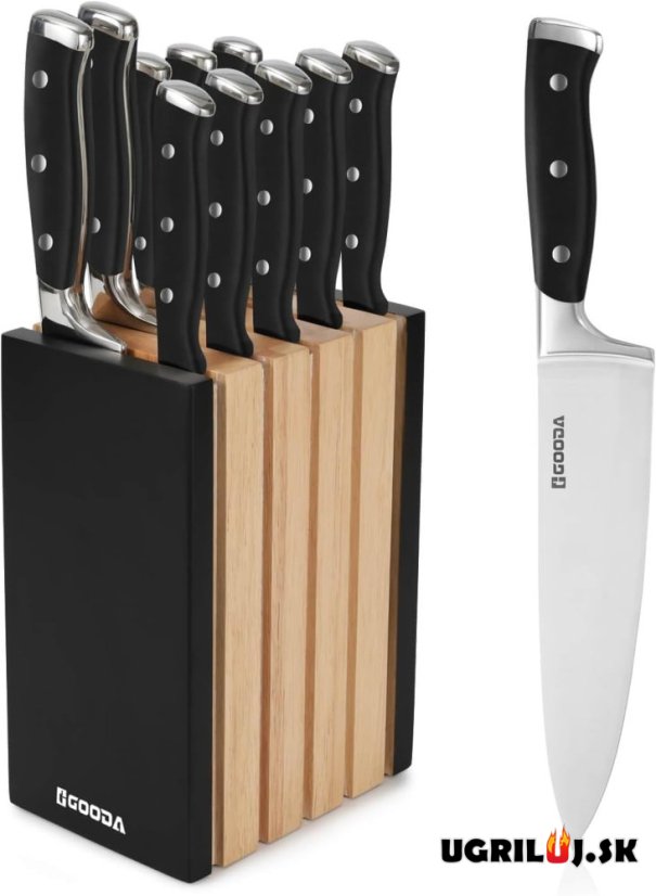 Sada kuchynských nožov so stojanom, black, nerez, 11ks