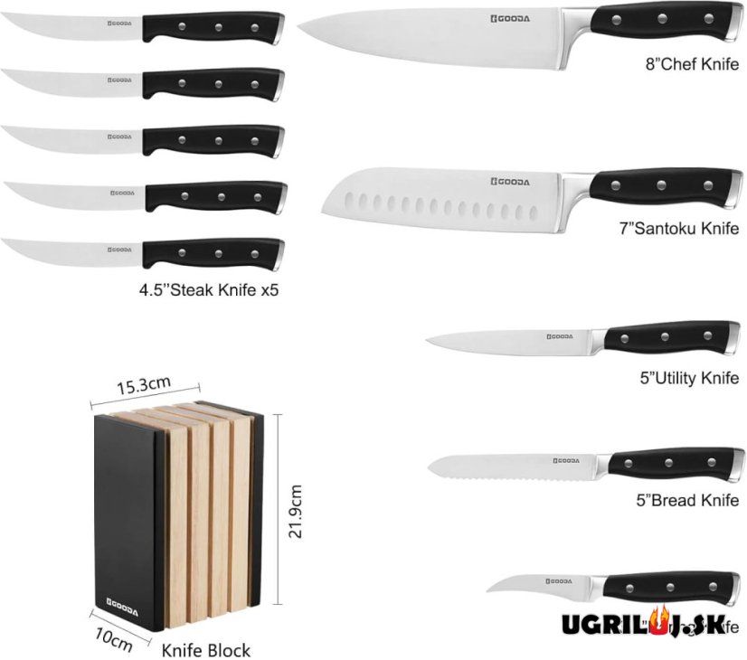 Sada kuchynských nožov so stojanom, black, nerez, 11ks