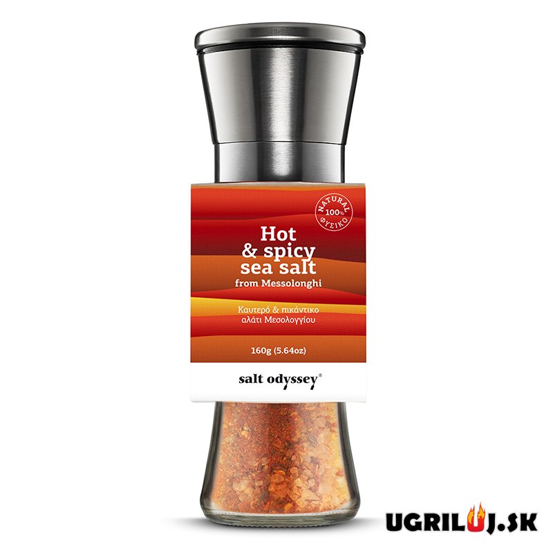 Grécka sůl Salt Odyssey, palivá chilli, (hrubá), plnitelný nerezový mlýnek, 190g