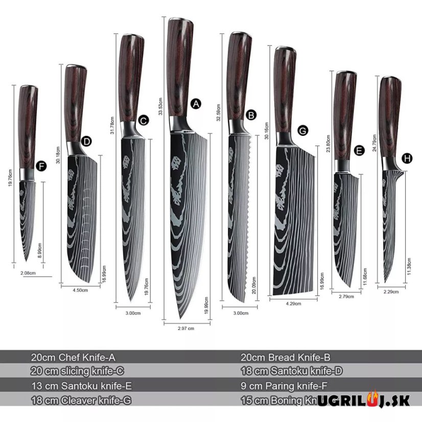 Sada kuchyňských nožů, black wood, nerez, 8ks