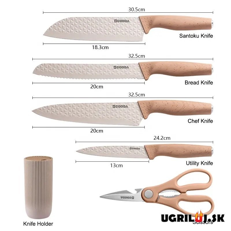 Sada kuchyňských nožů se stojanem coffee tube, nerez, 6ks