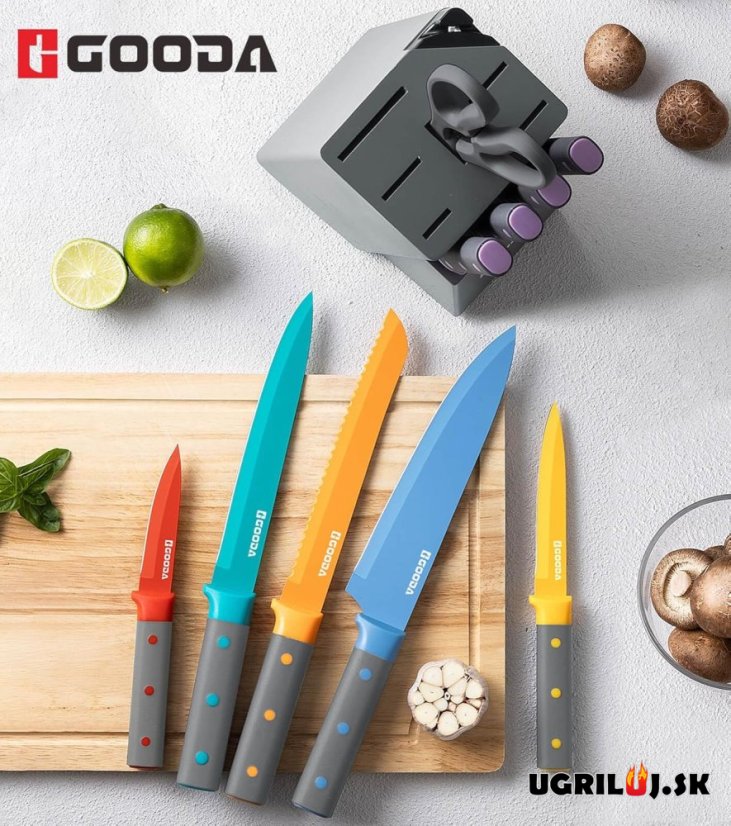 Sada kuchynských nožov so stojanom, colored, nerez, 11ks