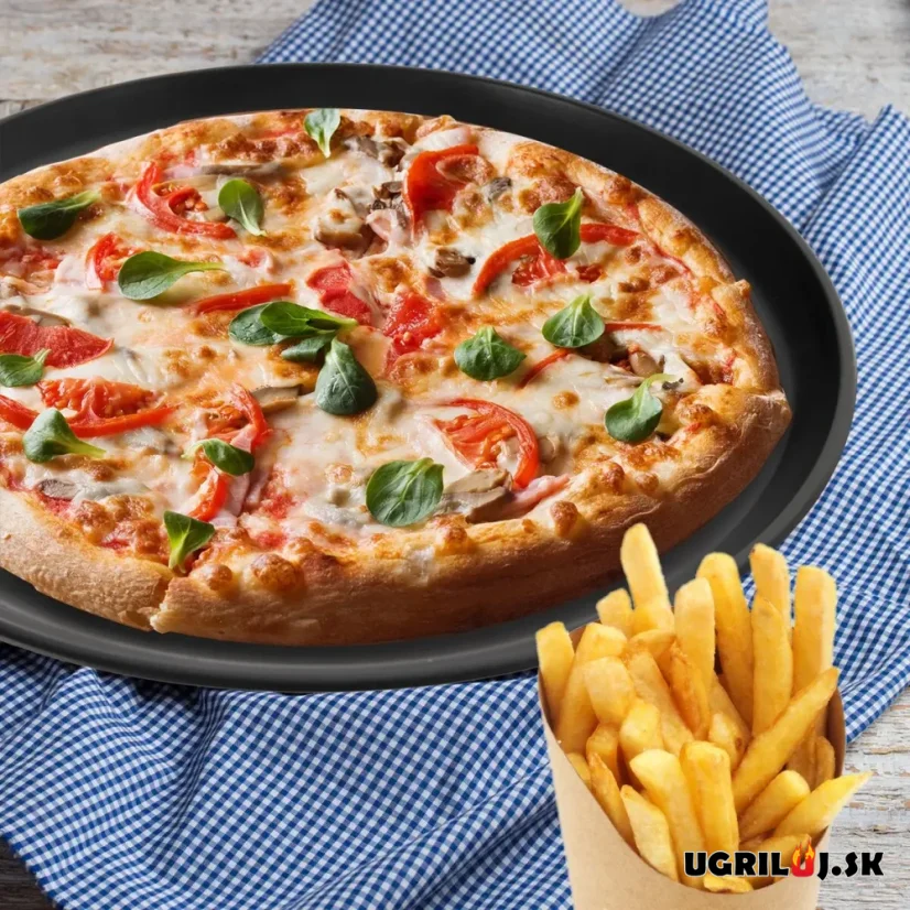 Oceľový plech na pizzu, čierny, dierovaný, 32cm