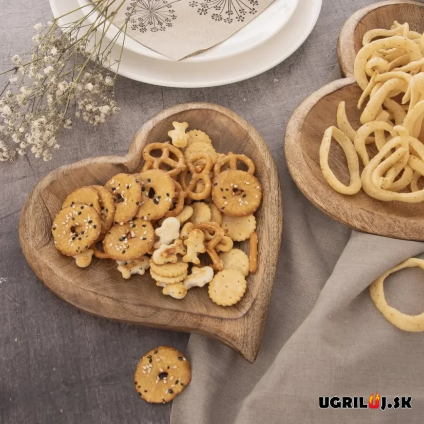 Drevená misa z mangového dreva, srdce 20x20