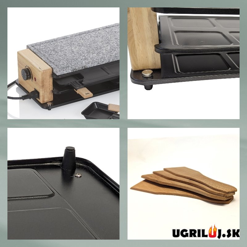 Stolný elektrický gril Raclette, grilovací kámen, 49x21cm
