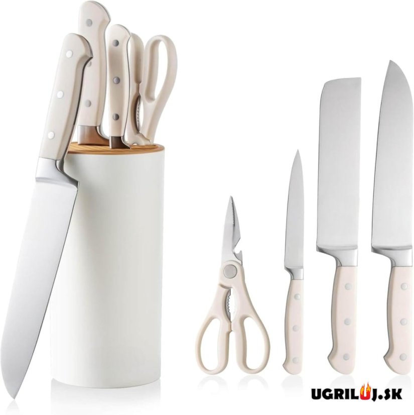 Sada kuchynských nožov so stojanom white tube, nerez, 5ks