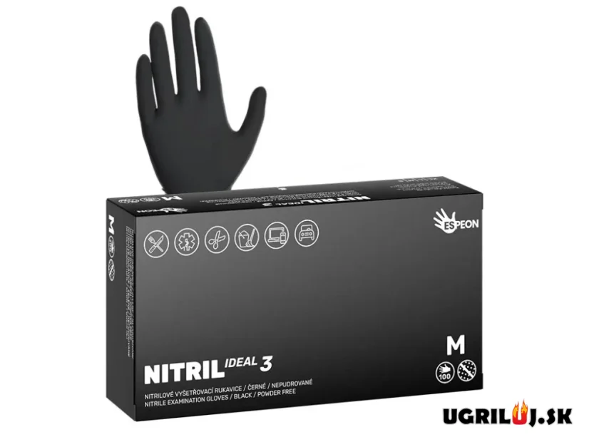 Nitrilové rukavice NITRIL IDEAL3, 100 ks, veľkosť M, nepudrované, čierne