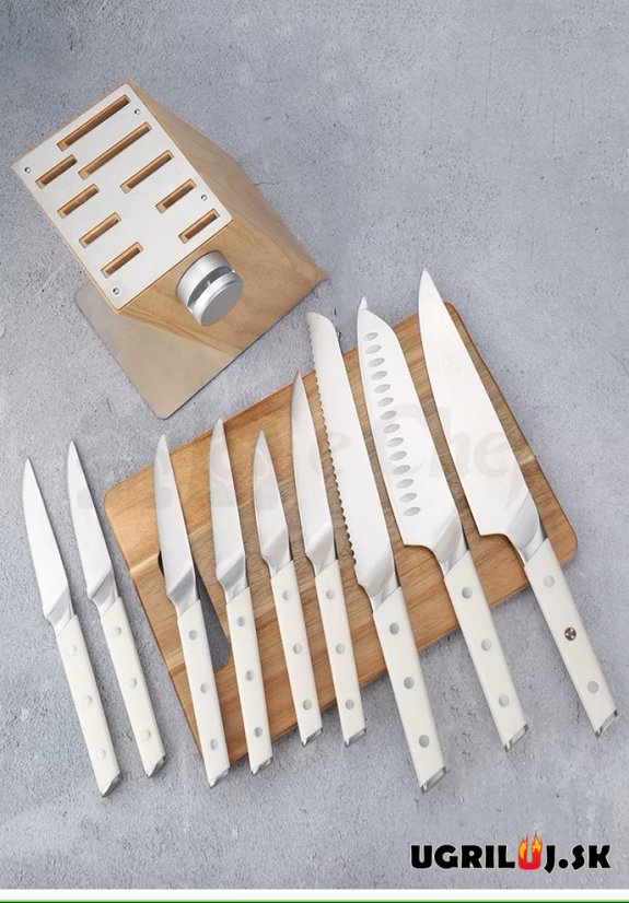 Sada kuchynských nožov so stojanom, white, nerez, 10ks