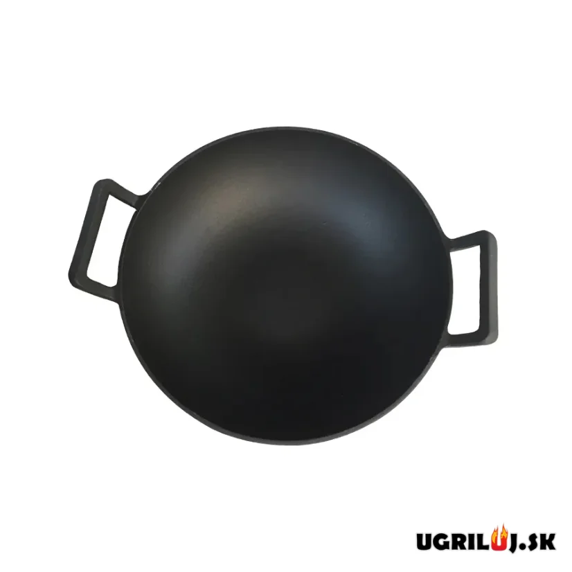 Liatinová panvica/wok s drevenou pokrievkou, 37cm