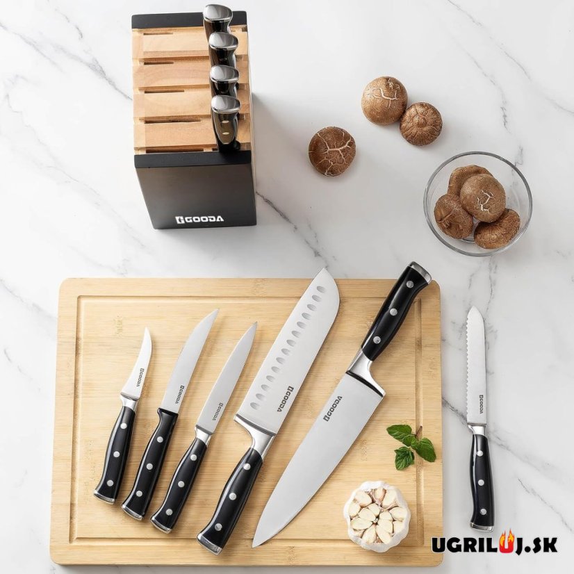 Sada kuchynských nožov so stojanom, black, nerez, 11ks